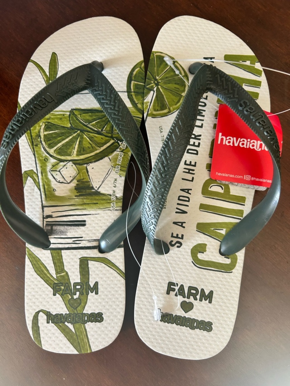 FARM x Havaianas Farm Lime Graphic Flip Flops - NWT  - 37/38